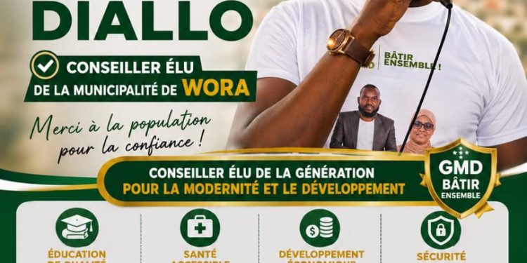 Amadou Sadio Diallo, Conseiller élu de la GMD (GMD-BÂTIR ENSEMBLE) s&rsquo;addresse aux populations de Madina Wora